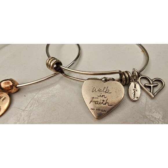 Pair of 2 925 Silver Bangle Religious Charm Bracelets - Picture 3 of 4